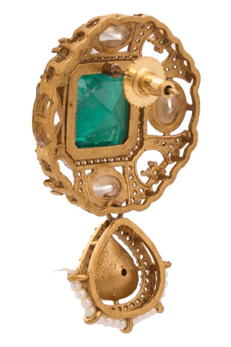 Shop Just Shradhas Gold Plated Pearls, Stones Green Natural Necklace Set Online at Aza Fashions Shop_Just Shradhas_Gold Plated Pearls, Stones Green Natural Necklace Set _Online_at_Aza_Fashions