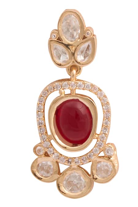 Shop Just Shradhas Gold Plated Fabric Flowers Natural Stone And Faux Diamond Necklace Set Online at Aza Fashions Shop_Just Shradhas_Gold Plated Fabric Flowers Natural Stone And Faux Diamond Necklace Set _Online_at_Aza_Fashions