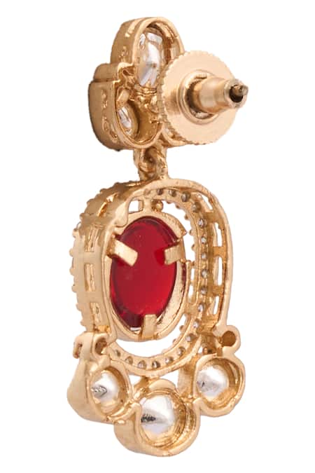 Just Shradhas Gold Plated Fabric Flowers Natural Stone And Faux Diamond Necklace Set at Aza Fashions Just Shradhas_Gold Plated Fabric Flowers Natural Stone And Faux Diamond Necklace Set _at_Aza_Fashions