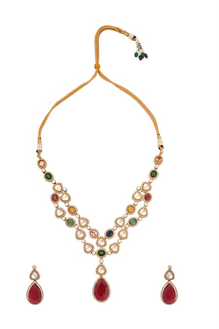 Just Shradhas Multi Color Natural Stone Necklace Set 