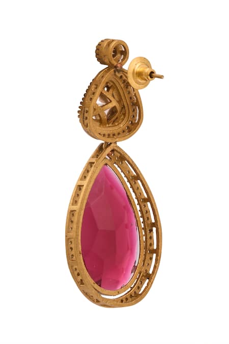 Shop_Just Shradhas_Multi Color Fabric Flowers Natural Stone Necklace Set _Online_at_Aza_Fashions