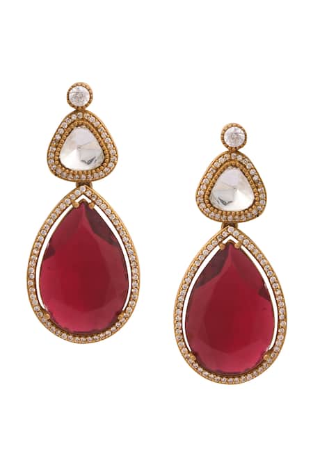 Just Shradhas_Multi Color Fabric Flowers Natural Stone Necklace Set _at_Aza_Fashions