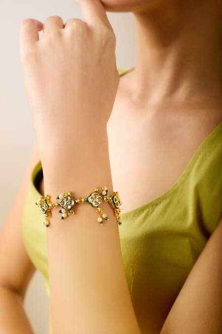 Just Shradhas_Gold Plated Stones, Pearls Toned Natural Bracelet _Online_at_Aza_Fashions