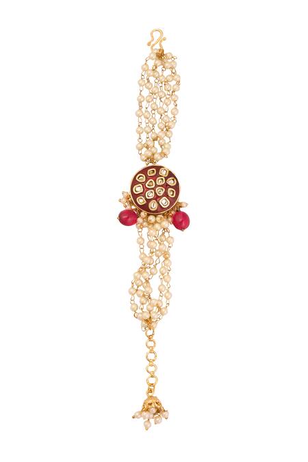 Just Shradhas_Gold Plated Pearls Meenakari Embellished Bracelet _Online_at_Aza_Fashions