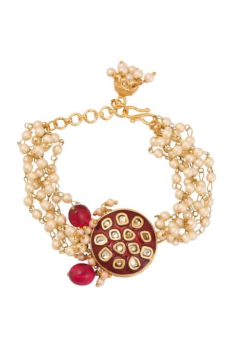 Just Shradhas Gold Meenakari Pearl Embellished Bracelet 
