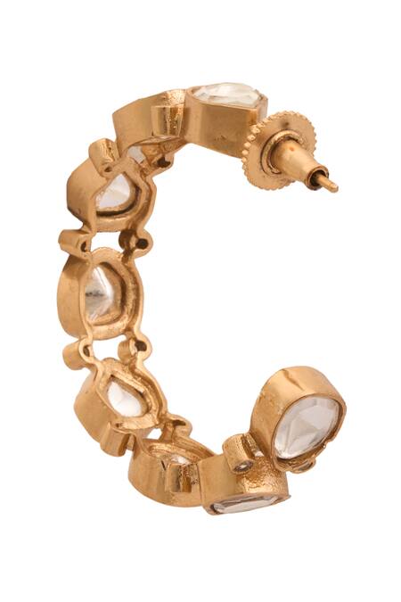 Just Shradhas_Gold Plated Gota Patti Kundan Stone Embellished Hoops _Online_at_Aza_Fashions