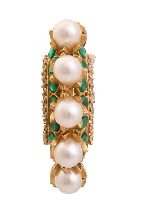 Just Shradhas_Gold Plated Pearls, Stones And Green Hoops _Online_at_Aza_Fashions