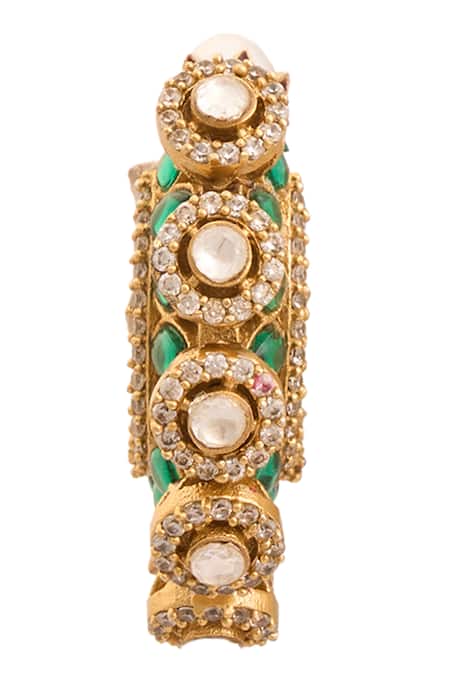 Buy_Just Shradhas_Gold Plated Pearls, Stones And Green Hoops _Online_at_Aza_Fashions