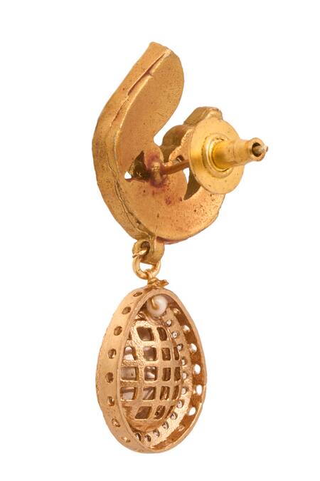 Just Shradhas Blue Pearls, Stones Gold Bird Motif Natural Earrings Online at Aza Fashions Just Shradhas_Blue Pearls, Stones Gold Bird Motif Natural Earrings _Online_at_Aza_Fashions