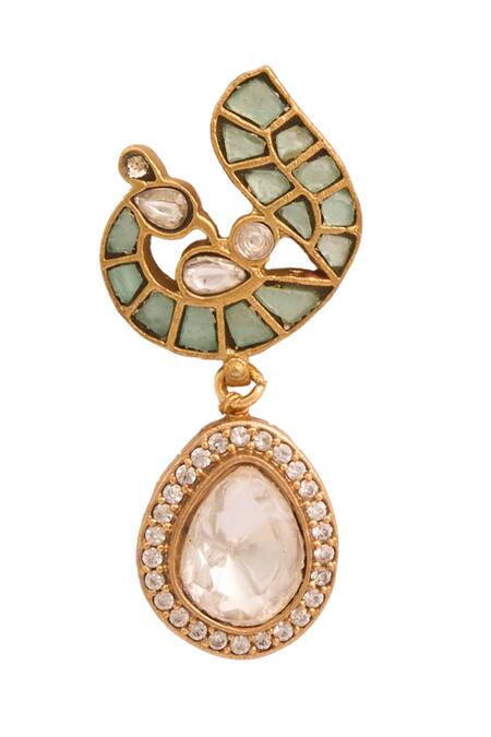 Buy Just Shradhas Blue Pearls, Stones Gold Bird Motif Natural Earrings Online at Aza Fashions Buy_Just Shradhas_Blue Pearls, Stones Gold Bird Motif Natural Earrings _Online_at_Aza_Fashions