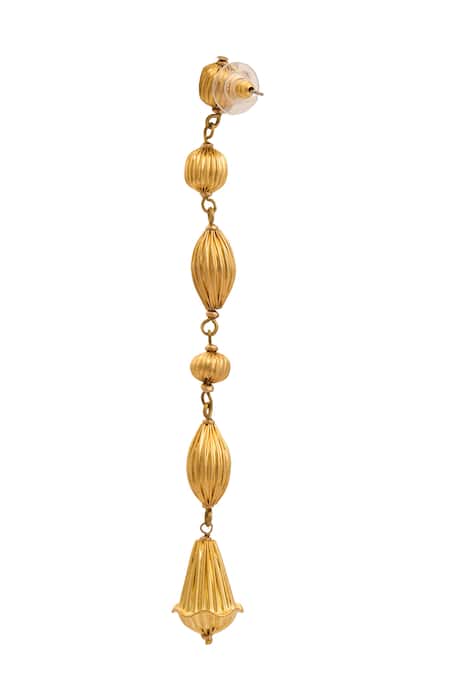 Just Shradhas_Gold Plated Carved Long Earrings _Online_at_Aza_Fashions