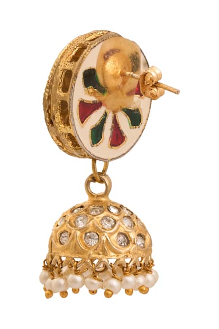 Just Shradhas Gold Plated Pearls, Stones Natural And Jhumka Earrings Online at Aza Fashions Just Shradhas_Gold Plated Pearls, Stones Natural And Jhumka Earrings _Online_at_Aza_Fashions