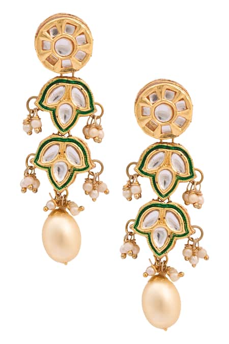 Shop Just Shradhas Gold Plated Pearls, Stones Natural And Drop Earrings at Aza Fashions Shop_Just Shradhas_Gold Plated Pearls, Stones Natural And Drop Earrings _at_Aza_Fashions