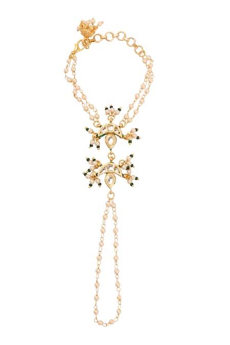 Just Shradhas Natural Stone & Pearl Haathphool 