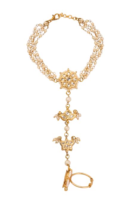 Just Shradhas Natural Stone Pearl Haathphool 