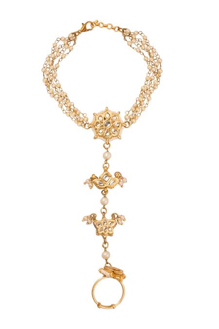 Buy Just Shradhas Gold Plated Pearls, Stones Natural Haathphool Online at Aza Fashions Buy_Just Shradhas_Gold Plated Pearls, Stones Natural Haathphool _Online_at_Aza_Fashions