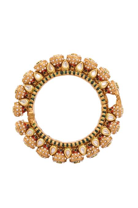 Just Shradhas_Multi Color Pearls, Stones Natural And Embellished Bangle _Online_at_Aza_Fashions