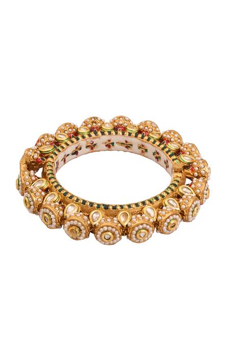 Shop_Just Shradhas_Multi Color Pearls, Stones Natural And Embellished Bangle _Online_at_Aza_Fashions
