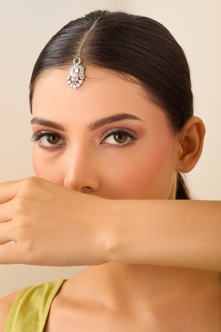 Just Shradhas Silver Plated Natural Stone Embellished Maangtikka Online at Aza Fashions Just Shradhas_Silver Plated Natural Stone Embellished Maangtikka_Online_at_Aza_Fashions