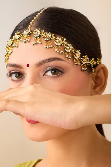 Just Shradhas Gold Plated Natural Stone And Pearl Maathapatti Online at Aza Fashions Just Shradhas_Gold Plated Natural Stone And Pearl Maathapatti _Online_at_Aza_Fashions