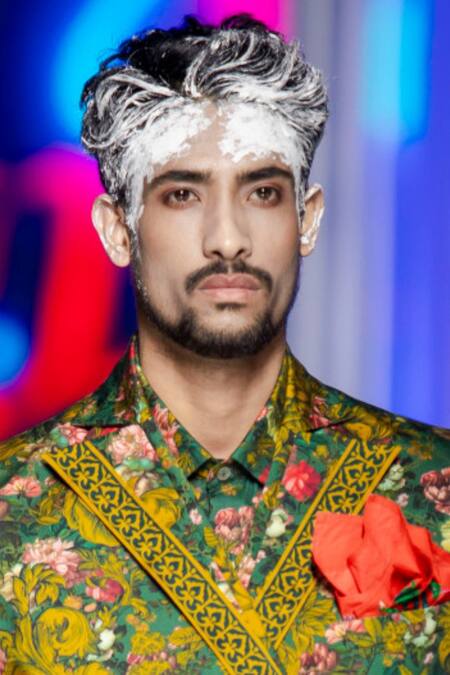 MR. Ajay Kumar_Multi Color Cotton Satin Embroidery Multicolor Flower Bunch Print Blazer _Online_at_Aza_Fashions