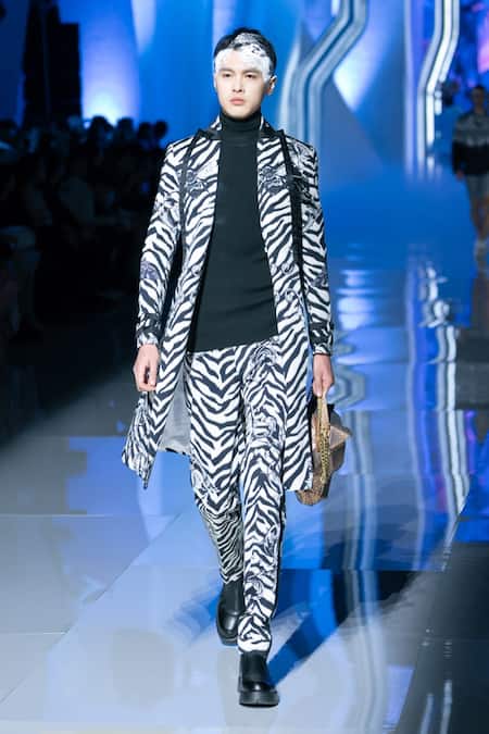 MR. Ajay Kumar Black Floral Stripe Printed Blazer 