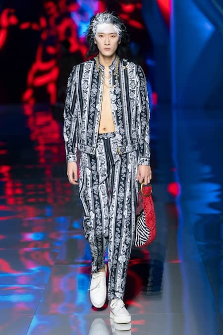 MR. Ajay Kumar Black Floral Stripe Print Jacket 