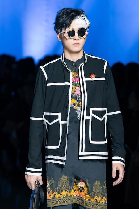 MR. Ajay Kumar Black Floral Embellished Jacket 