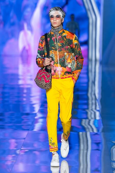 MR. Ajay Kumar_Multi Color Cotton Satin Multicolor Jungle Print Jacket _Online_at_Aza_Fashions