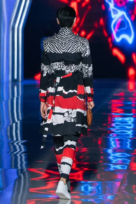 MR. Ajay Kumar Black Abstract Floral Print Kurta Set 