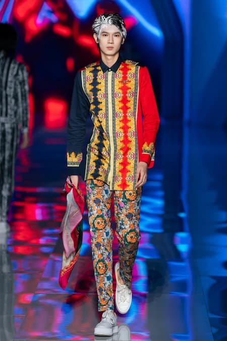 MR. Ajay Kumar Multicolor Geometric Print Shirt Kurta 