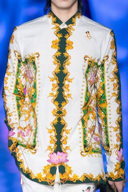 MR. Ajay Kumar_White Cotton Paisley Printed Luxe Shirt _Online_at_Aza_Fashions