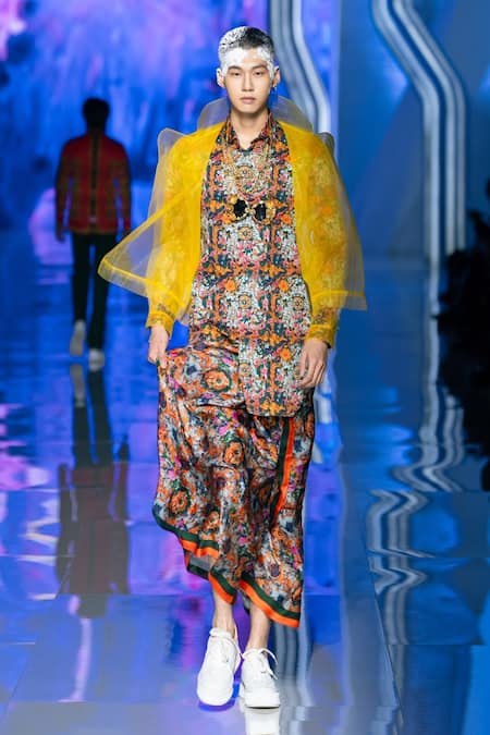 MR. Ajay Kumar_Multi Color Cotton Multicolor Floral Print Shirt Kurta _Online_at_Aza_Fashions