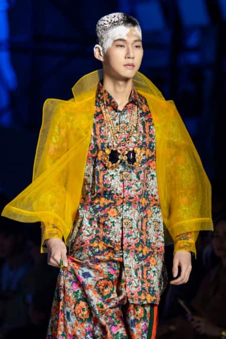 Buy_MR. Ajay Kumar_Multi Color Cotton Multicolor Floral Print Shirt Kurta _Online_at_Aza_Fashions