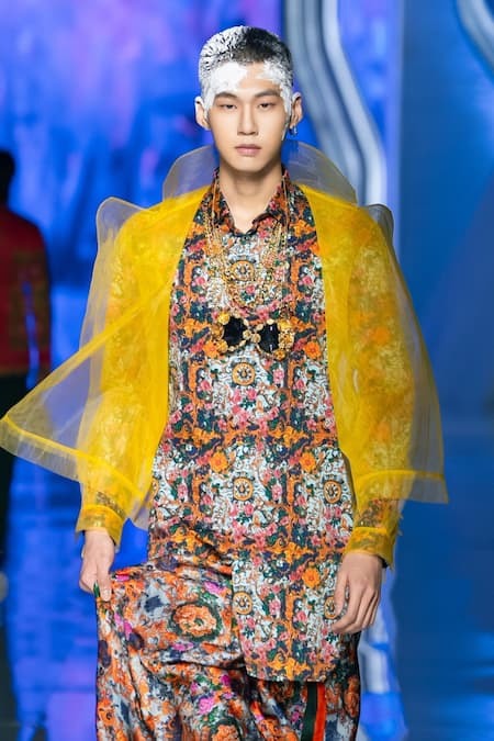 Shop_MR. Ajay Kumar_Multi Color Cotton Multicolor Floral Print Shirt Kurta _Online_at_Aza_Fashions