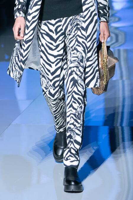 Buy_MR. Ajay Kumar_Black Cotton Zebra Print Casual Pant _Online_at_Aza_Fashions
