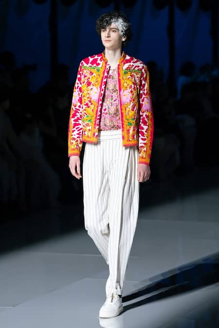 MR. Ajay Kumar White Stripe Print Pant 