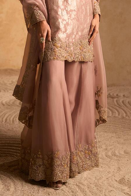 Pankaj & Nidhi Pink Brocade, Chiffon Zari, Embroidery Floral Zardozi Embellished Kurta Set Online at Aza Fashions Pankaj & Nidhi_Pink Brocade, Chiffon Zari, Embroidery Floral Zardozi Embellished Kurta Set _Online_at_Aza_Fashions