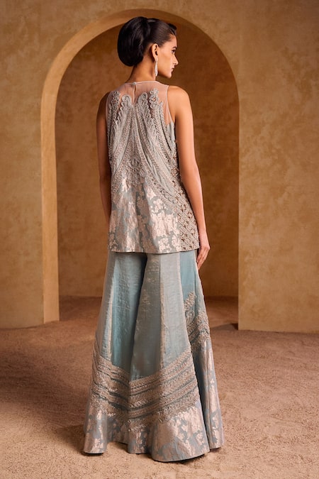 Pankaj & Nidhi Embellished Aqua Kurta & Sharara Set 