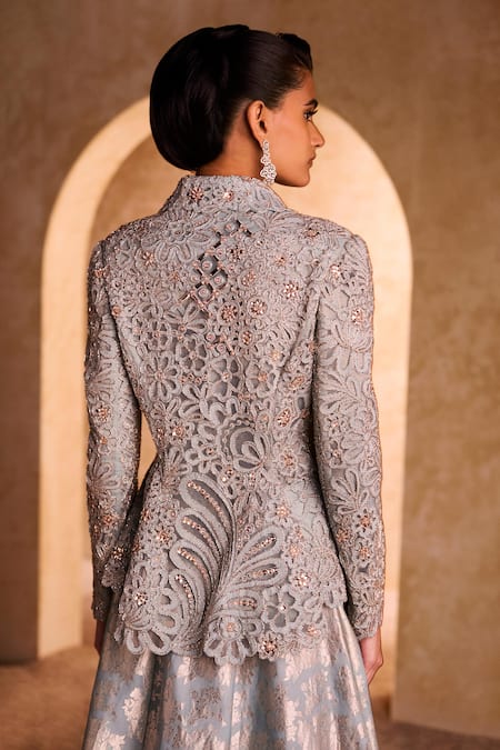 Pankaj & Nidhi Pearlesque Cord Embellished Jacket & Skirt Set 