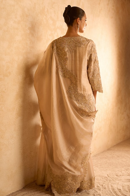 Pankaj & Nidhi Gold Embroidered Kurta Sharara Set