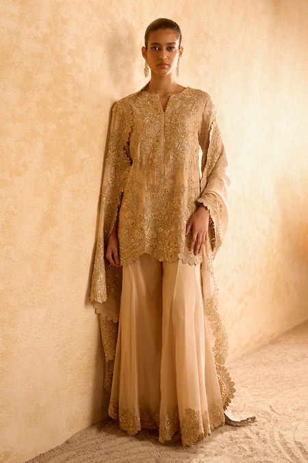 Pankaj & Nidhi Gold Embroidered Kurta Sharara Set 