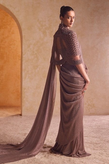 Pankaj & Nidhi Zardozi Embroidered Cape With Blouse 