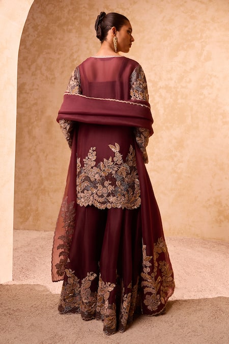 Pankaj & Nidhi Zari Embroidered Maroon Kurta Set 