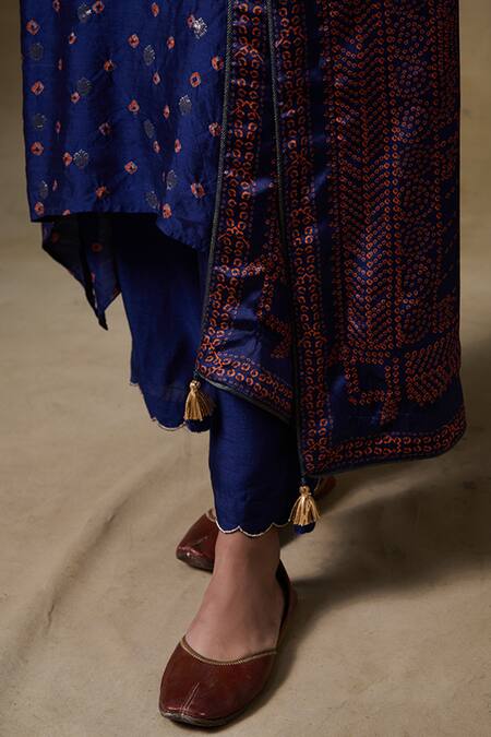 Shop Saundh Blue Chanderi Silk, Muslin, Viscose Mirrors, Woven Butti Bandhani Kurta Pant Set Online at Aza Fashions Shop_Saundh_Blue Chanderi Silk, Muslin, Viscose Mirrors, Woven Butti Bandhani Kurta Pant Set_Online_at_Aza_Fashions