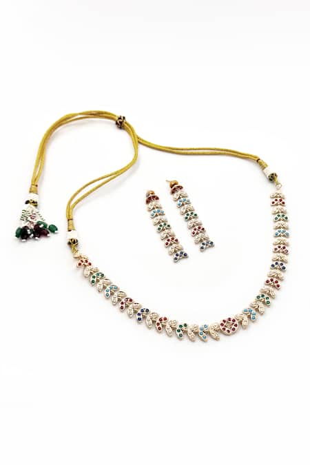 Queens Jewels Navratan Leaf Motif Choker Set 