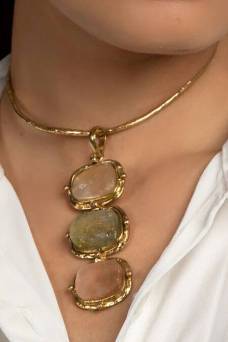 Queens Jewels_Gold Plated Toned Trio Collar Necklace _Online_at_Aza_Fashions