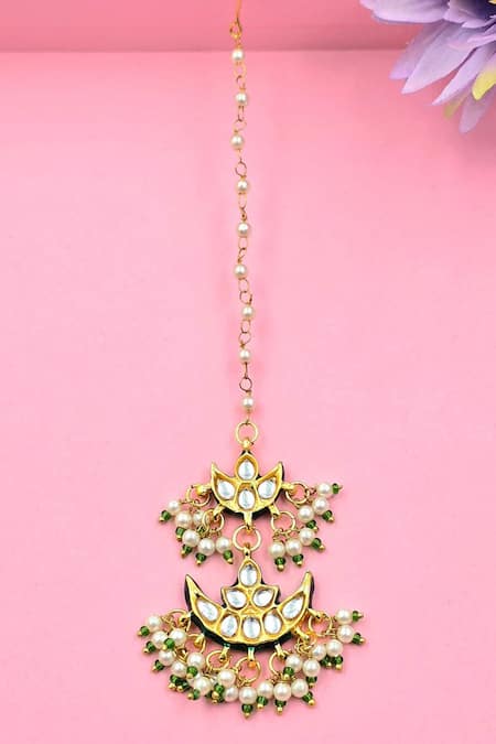 Buy_Queens Jewels_Gold Plated Pearls, Diamonds Kundan Embellished Necklace Set _Online_at_Aza_Fashions