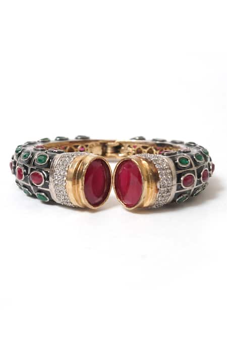 Queens Jewels_Multi Color Stones Victorian Embellished Bracelet _Online_at_Aza_Fashions
