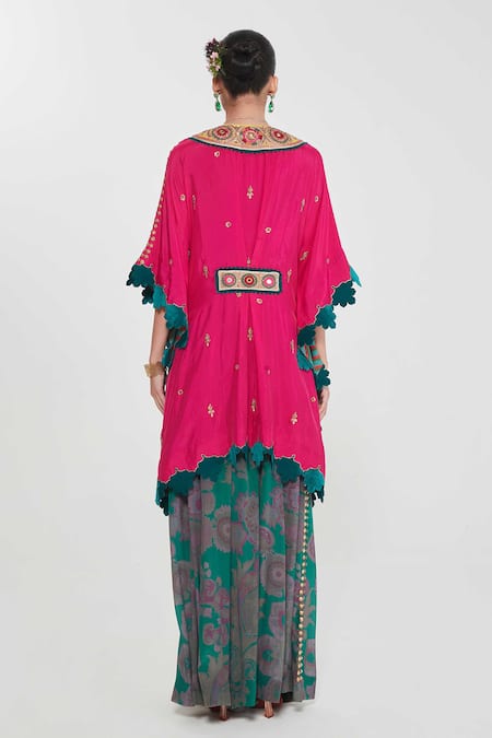 Siddhartha Bansal Rani Pink Embroidered Kaftan & Palazzo Set 